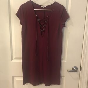 Burgundy lace up dress